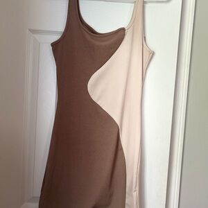 SHEIN Two-Tone Brown and Cream Color Block Jumpsuit